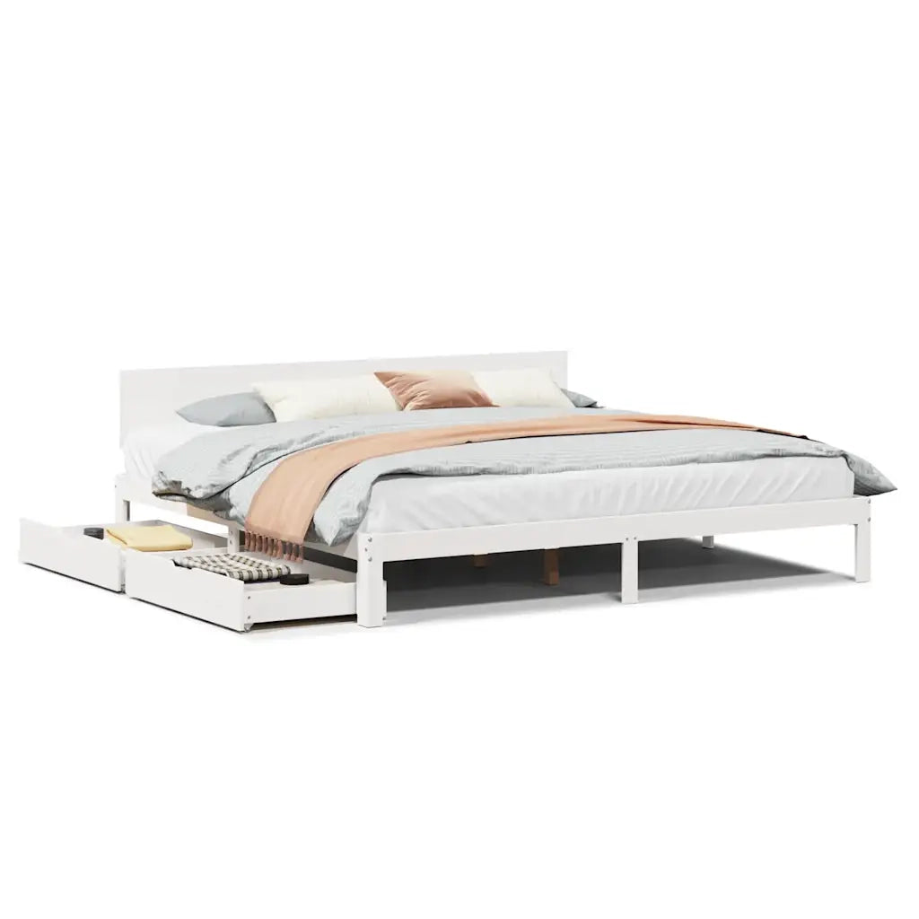 Giroletto con Cassetti Bianco 200x200 cm Legno Massello di Pino 3301993
