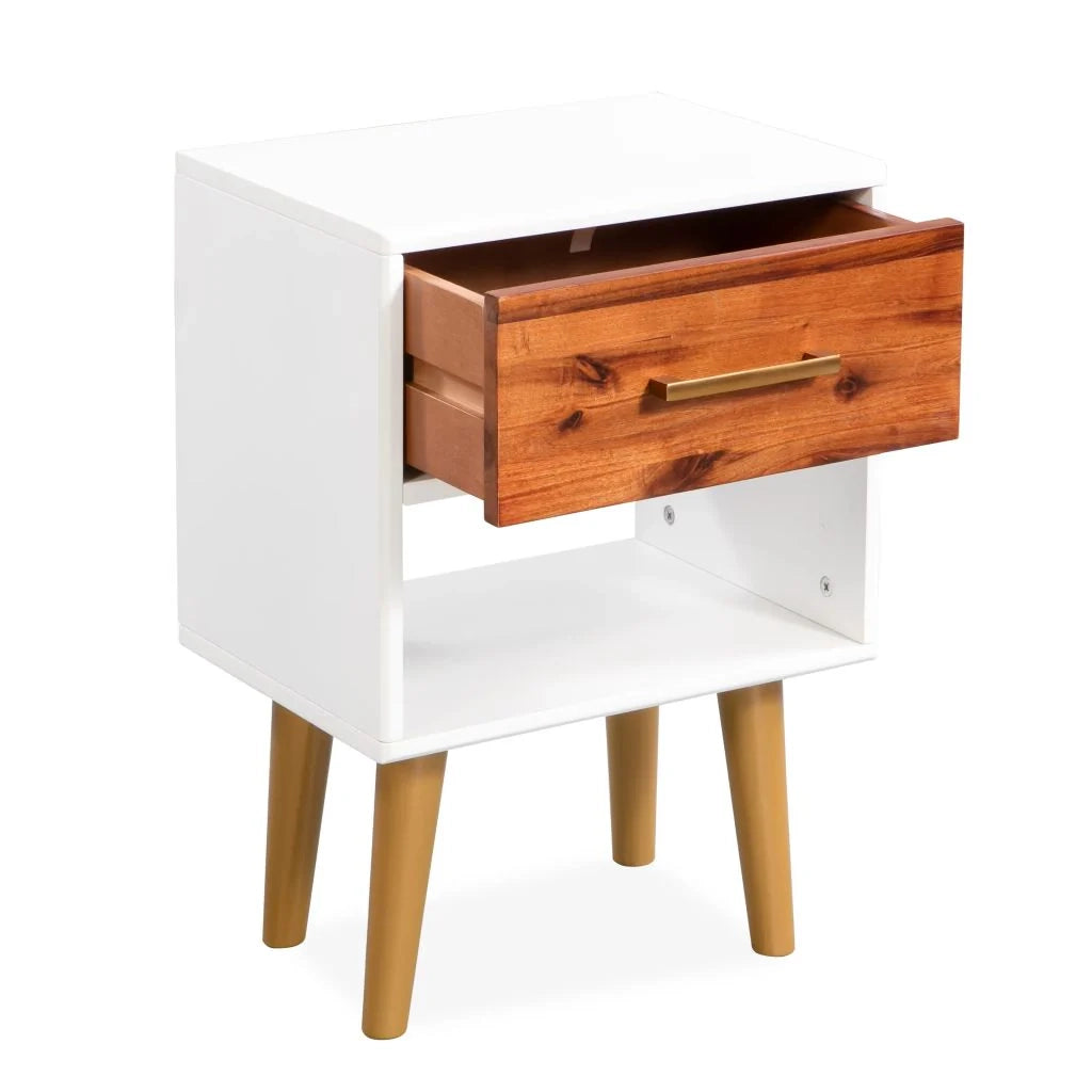 Comodino cassettiera mobile per camera da letto 40 x 30 x 45 cm legno massello di acacia 1402081