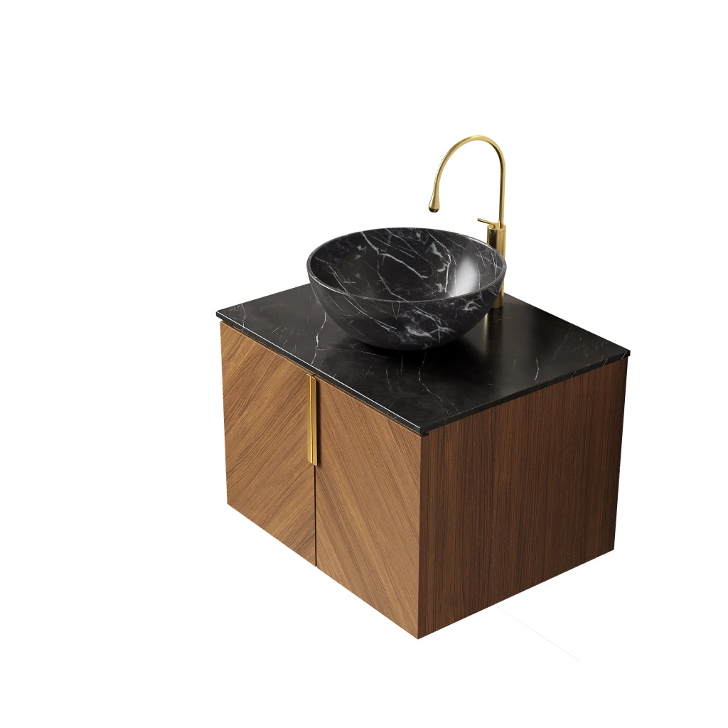 Mobile Bagno con Lavabo ¨C MINIMAL ¨C Ceramica, Sinterite, Legno Multistrato, 2 Ante, 61cm, Nero