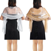 Doppio scialle in set di due pezzi - Scialle a lutto in lino - Poliestere - Elegante - 200 x 68 cm - Champagne/Argento grigio - Leggero e soffice