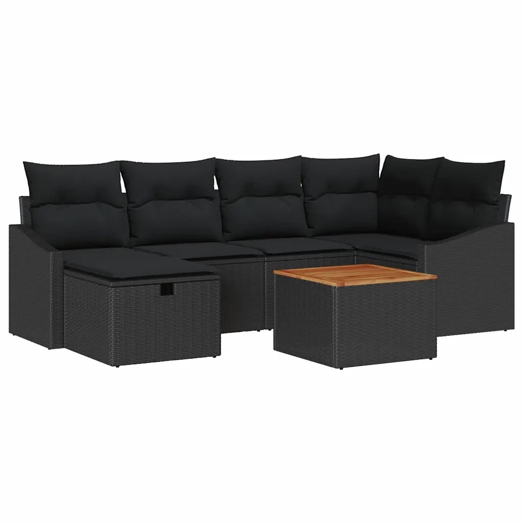 Set Divano da Giardino con cuscino 7 pcs Nero polyrattan