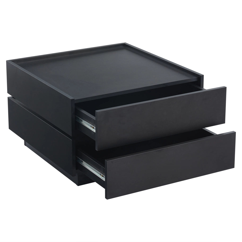 Tavolino basso girevole a 360° con 2 cassetti e bordo rialzato per soggiorno in truciolare nero 60 × 60 × 38 cm