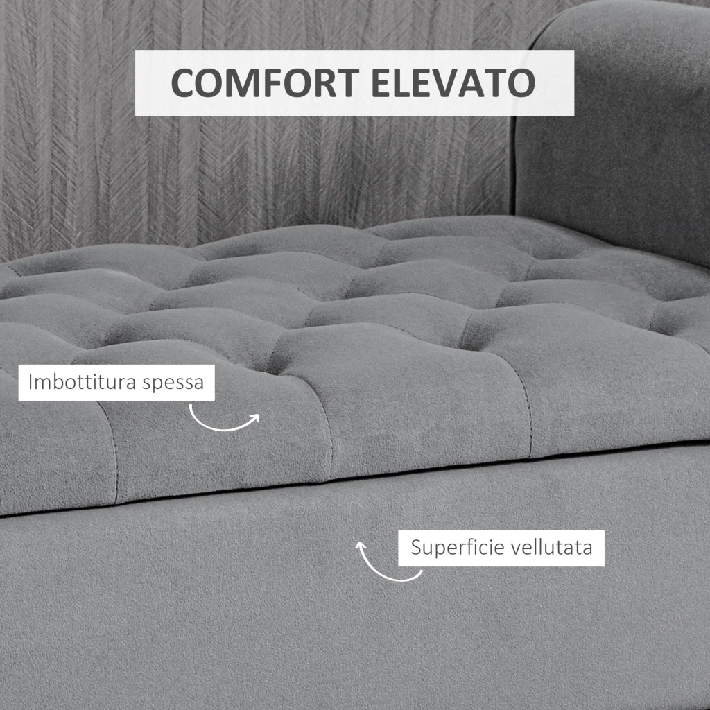 Panca Fondo Letto in Tessuto Vellutato con Contenitore e Braccioli ¨C Zephmum ¨C Grigio 126x48.5x57 cm