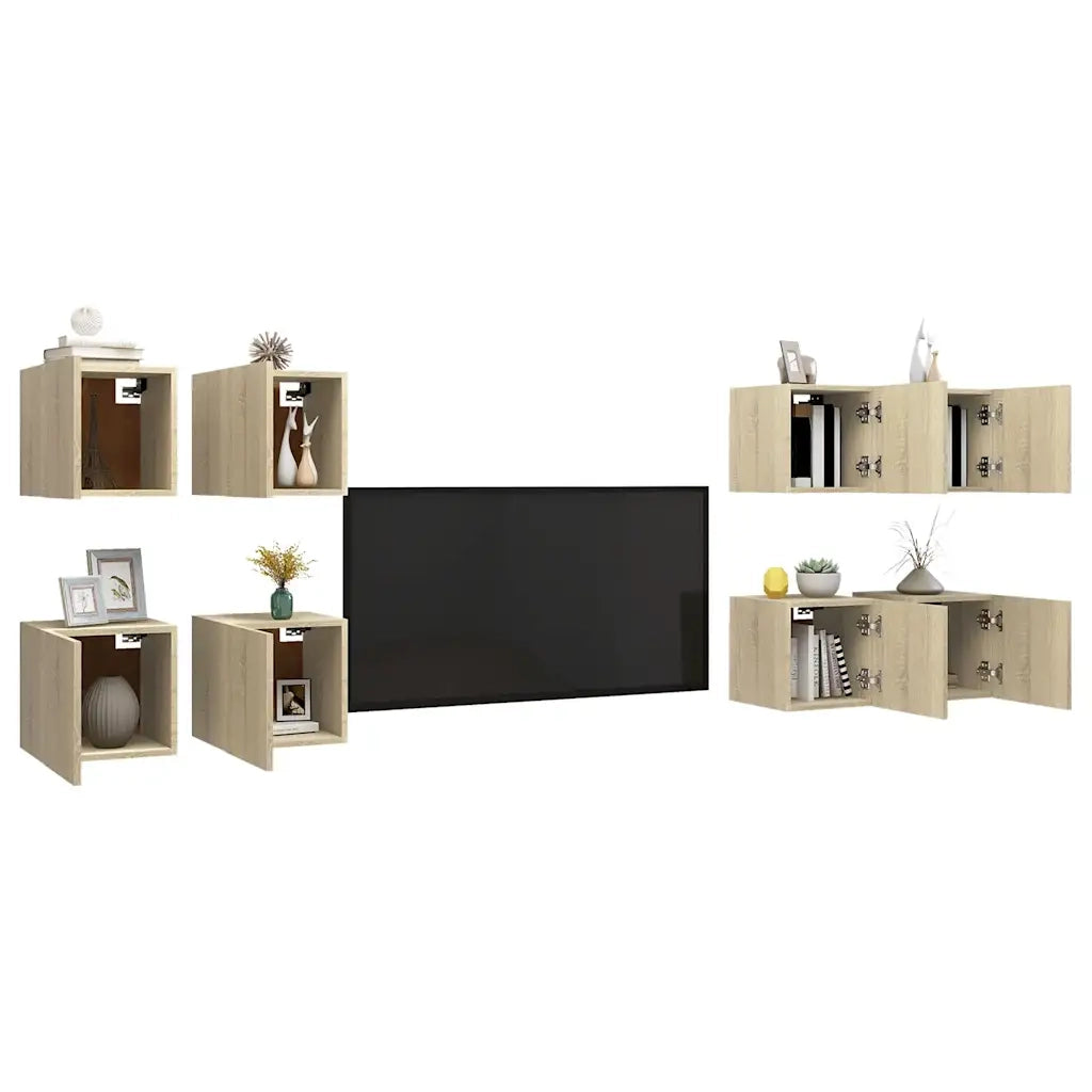 Armadietti a Parete per TV 8 pz Rovere Sonoma 30,5x30x30 cm cod mxl 11919