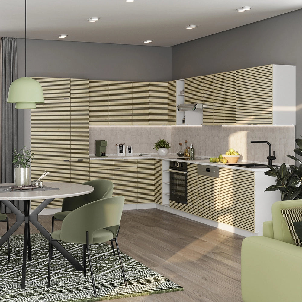 Cucina angolare completa Fame-Line Pannello in quercia/Bianco 347 x 60 cm, PL Antracite Vicco