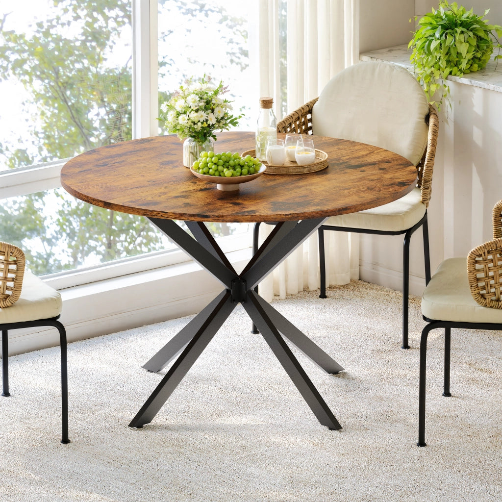 Tavolo da pranzo - rotondo stile industriale - gambe a X - Ø120 cm - marrone/nero - per cucina e soggiorno
