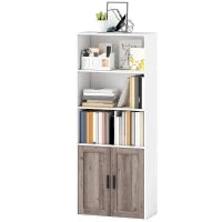 Libreria con Mensole Aperte e Armadio con Ante, 60x30x149,5 cm, Bianco e Marrone