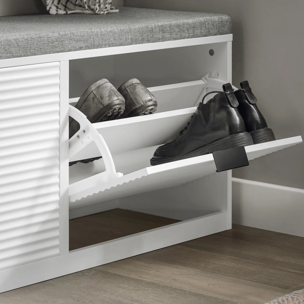 Panca Da Ingresso Scarpiera Con Sedile Scarpiera Con 2 Ribalte Bianco 105x35x48 Cm FSR147-W