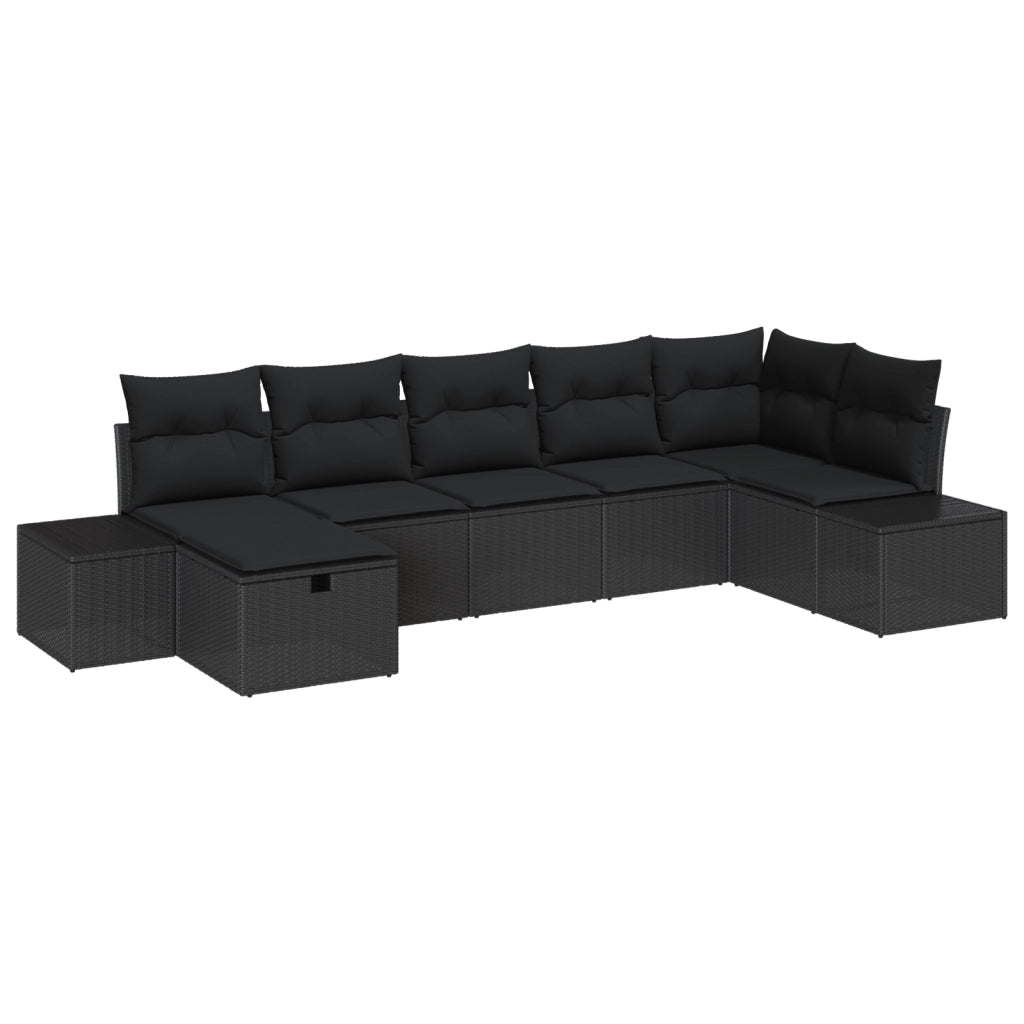 Set di divani da giardino con cuscini neri in polirattan