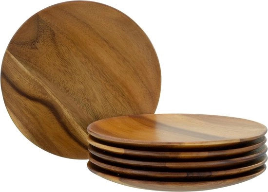 Set da tavola 6 posti - serie Acacia - set da tavola 6 posti con piatti in legno di Acacia - diametro 31 cm - per 6 persone - natura collezione - produzione di alta qualità