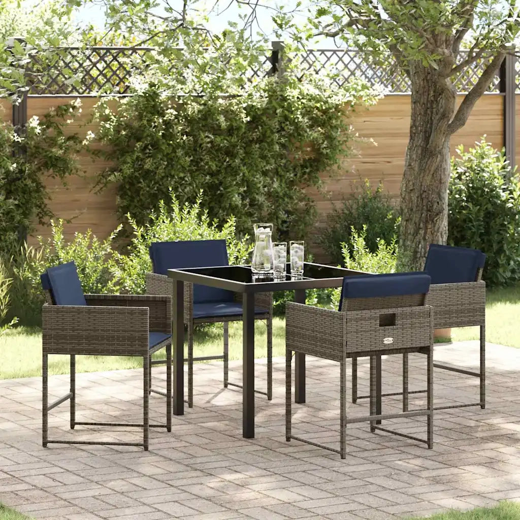 Set da Pranzo per Giardino con cuscino 5 pcs Grigio polyrattan 3380032
