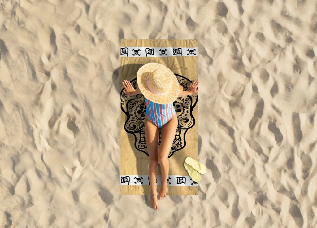 Telo Mare Jacquard Spugna Asciugamano Spiaggia Disegno New Gold Skull - Telo Mare - Oro