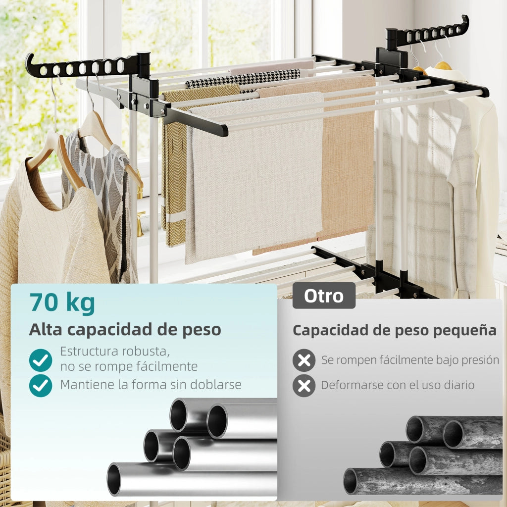 Stendibiancheria Pieghevole con Rotelle 3 Livelli ¨C zephmum ¨C 73x64x172 cm Nero e Bianco
