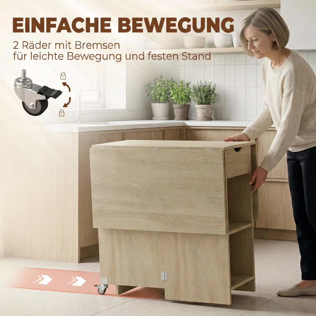 Tavolo da pranzo pieghevole e con ruote ¨C zephmum ¨C legno naturale 90x90