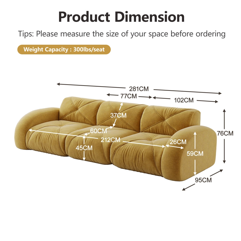 Divano Modulare 3 Posti in Tessuto Chenille ¨C MINIMAL ¨C Giallo, Senza Montaggio