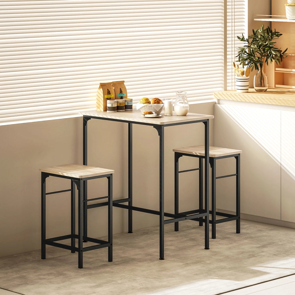 Set tavolo bar con 2 sgabelli ¨C Xylo ¨C telaio acciaio effetto legno naturale