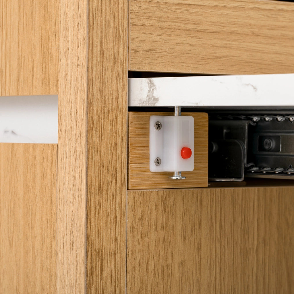 Tavolo da pranzo con 4 cassetti; vani e LED per cucina e soggiorno in MDF naturale