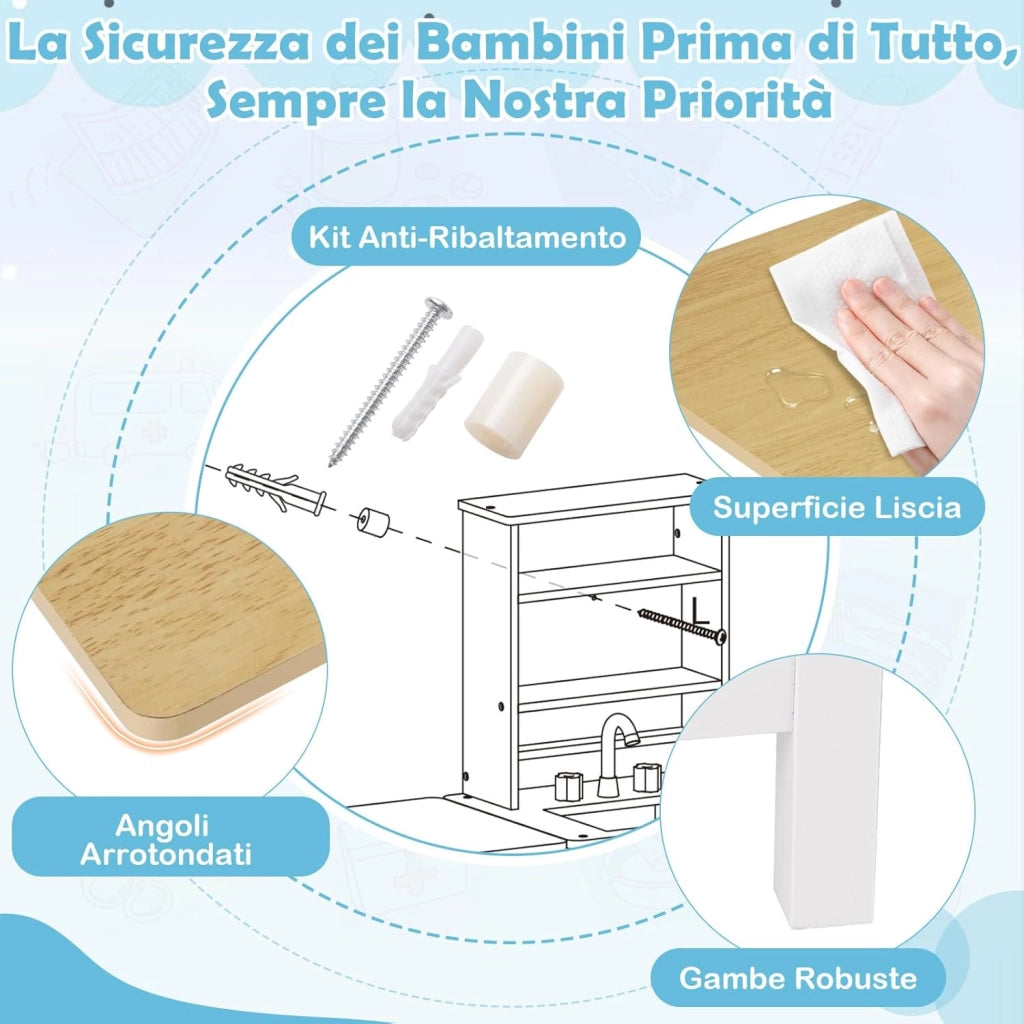 Kit Medico Giocattolo in Legno, Centro Veterinario Pieghevole con Bilancia Animali e 22 Accessori, Gioco Educativo Simulazione Dottore, Regalo per Bambini 3-6 Anni (Bianco)