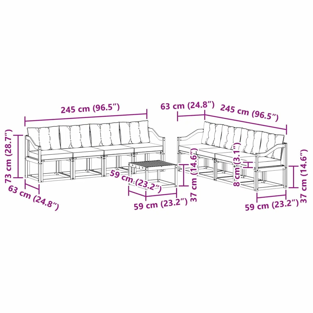 Set di divani da esterno 9 pcs Bianco e Grigio Chiaro