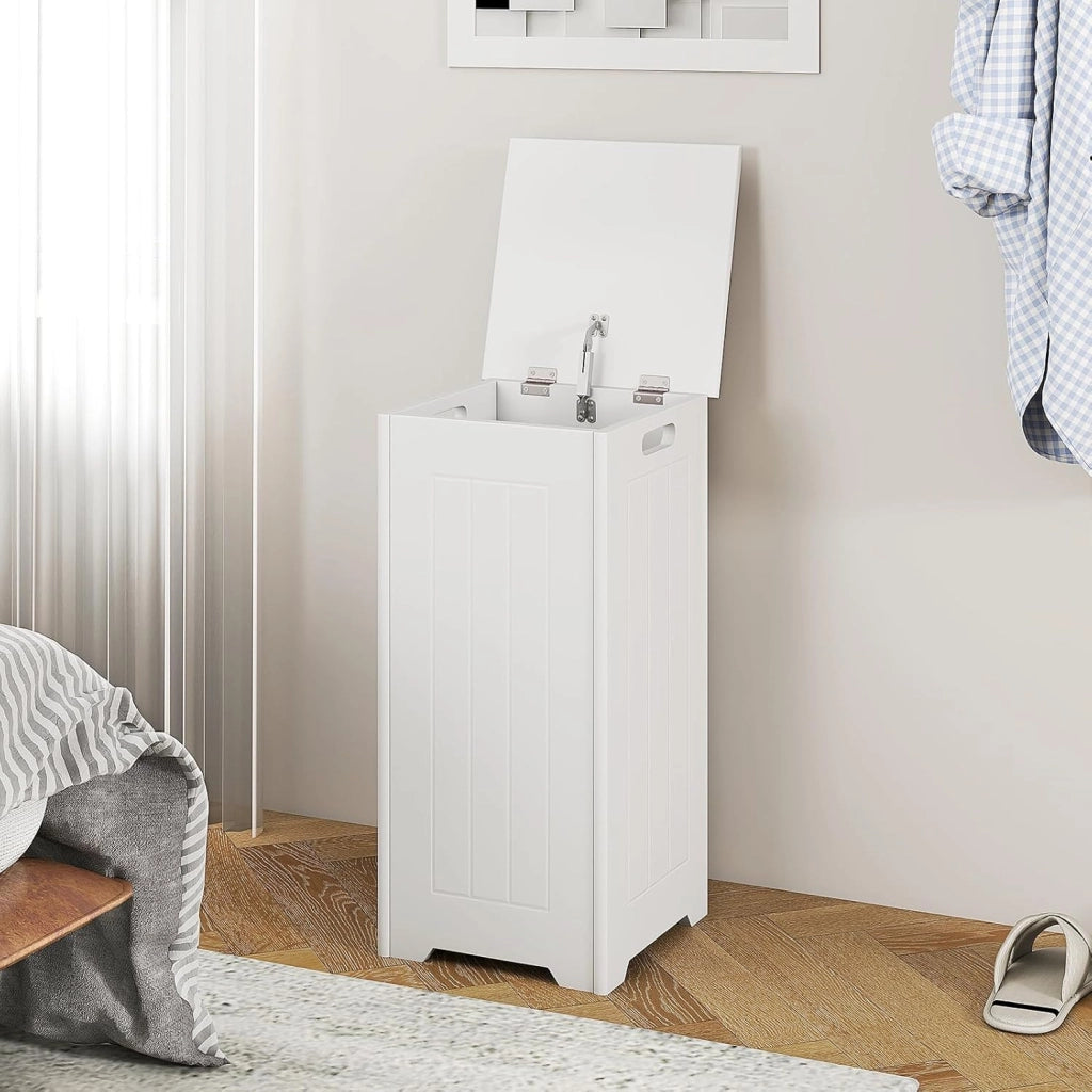 34 L Mobile Portabiancheria per Bagno, Cesto Organizzazione Lavanderia in Legno, in Stile Moderno, 30 x 30 x 61 cm, Bianco (Con Borsa Interna)