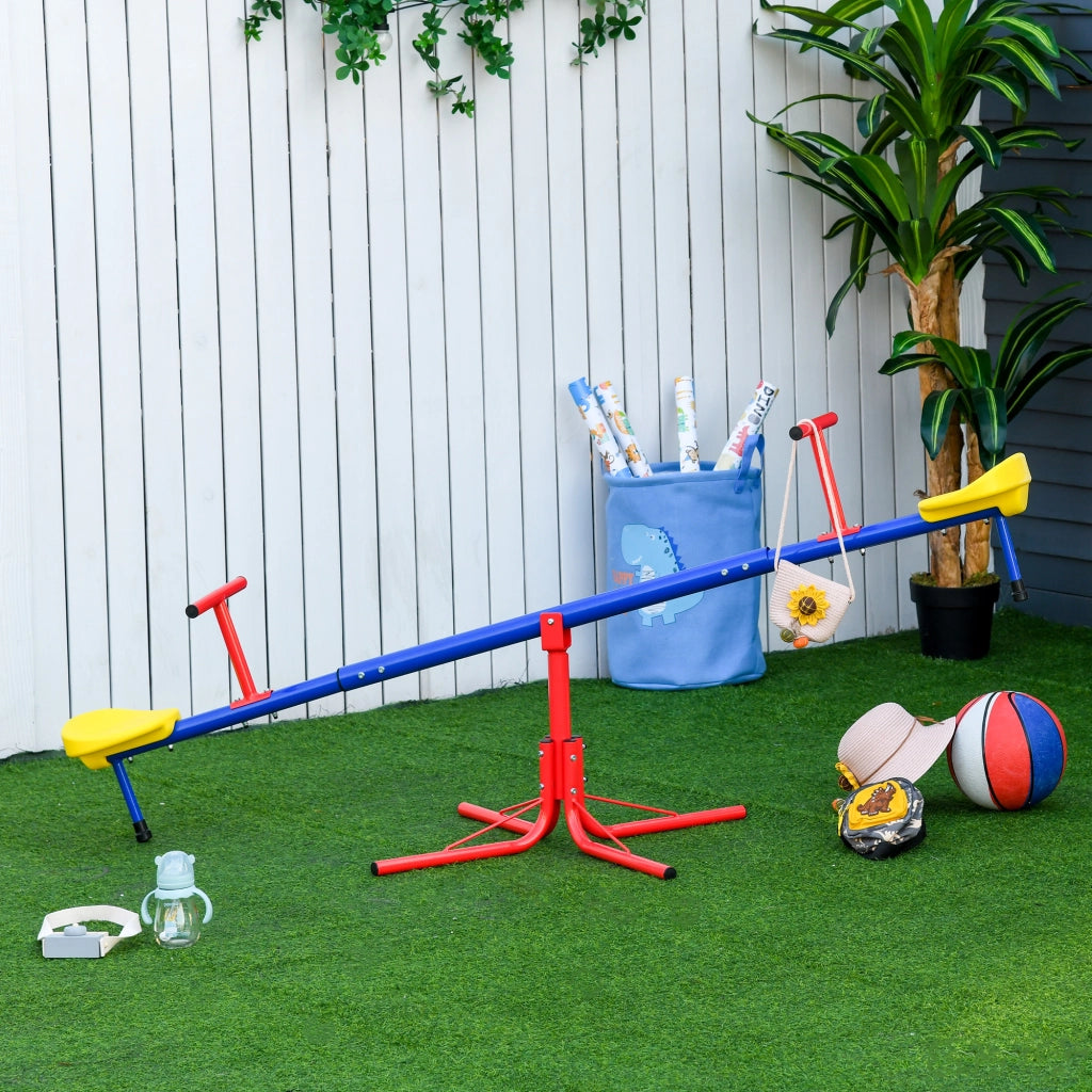 Altalena per Bambini Doppia a Bilico Girevole a 360¡ã in Metallo e PP, Et¨¤ 3-8 Anni, 182x77x63cm Multicolore