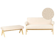Set di divani Bianco Sporco e marrone chiaro Divano a 2 posti Panca Boucle Rivestimento Retro Design Gambe di legno Soggiorno