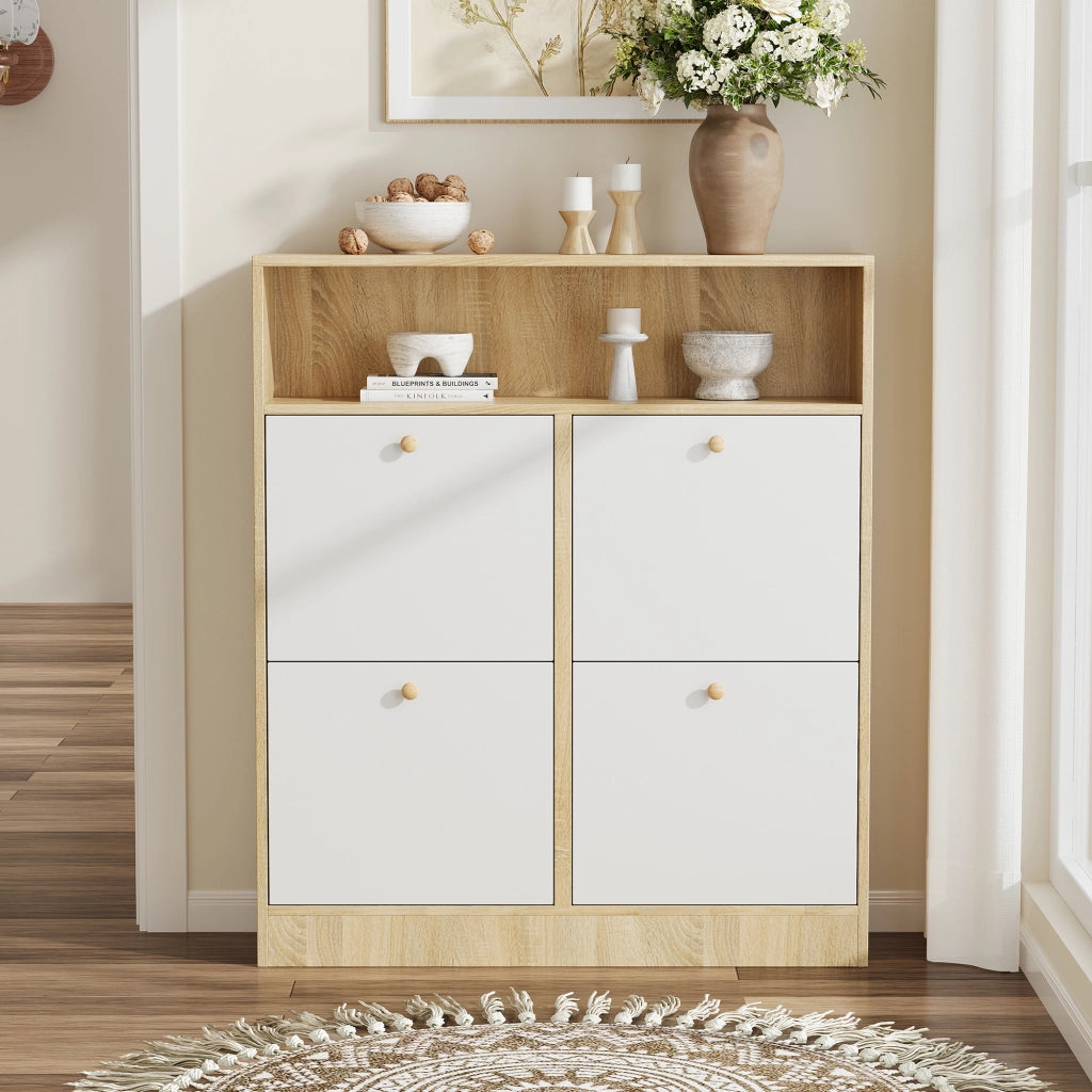 Scarpiera con 4 Ante a Ribalta e Ripiani ¨C Xylo ¨C Legno Bianco, 90x24x104.5 cm