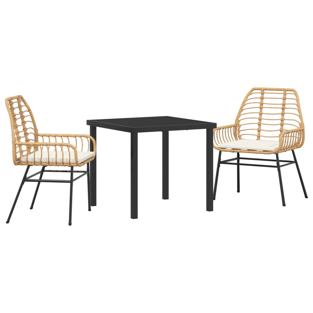 Set da pranzo da giardino in 3 pezzi con cuscini Marrone Polyrattan