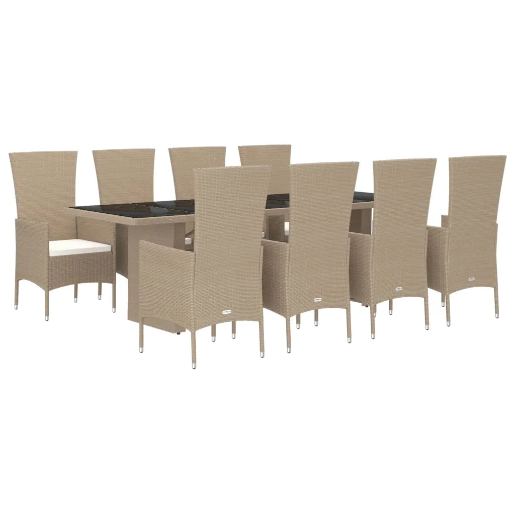 Set da Pranzo da Giardino 9 pz con Cuscini Beige in Polyrattan 3157565