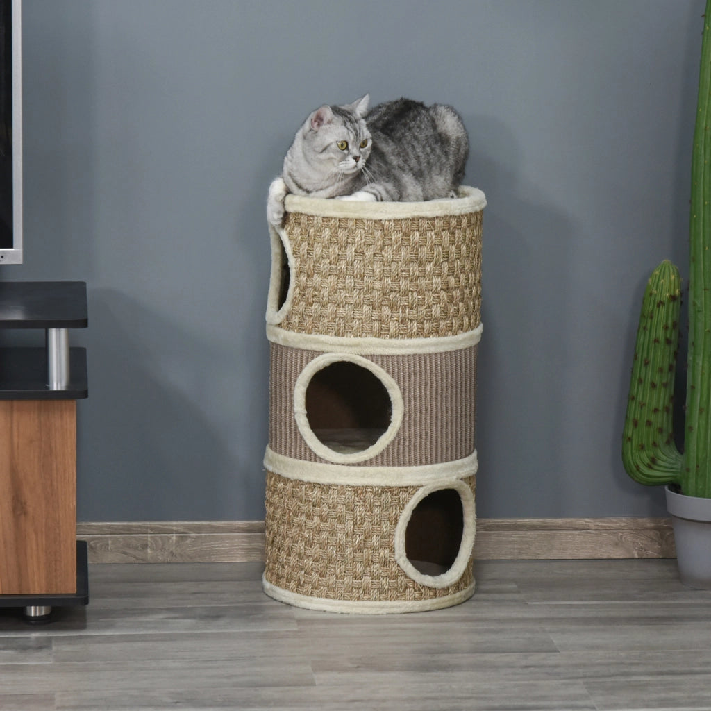 Tiragraffi per Gatti con Sisal e Tana ¨C Minimal ¨C Khaki e Caff¨¨ 70x37.5 cm