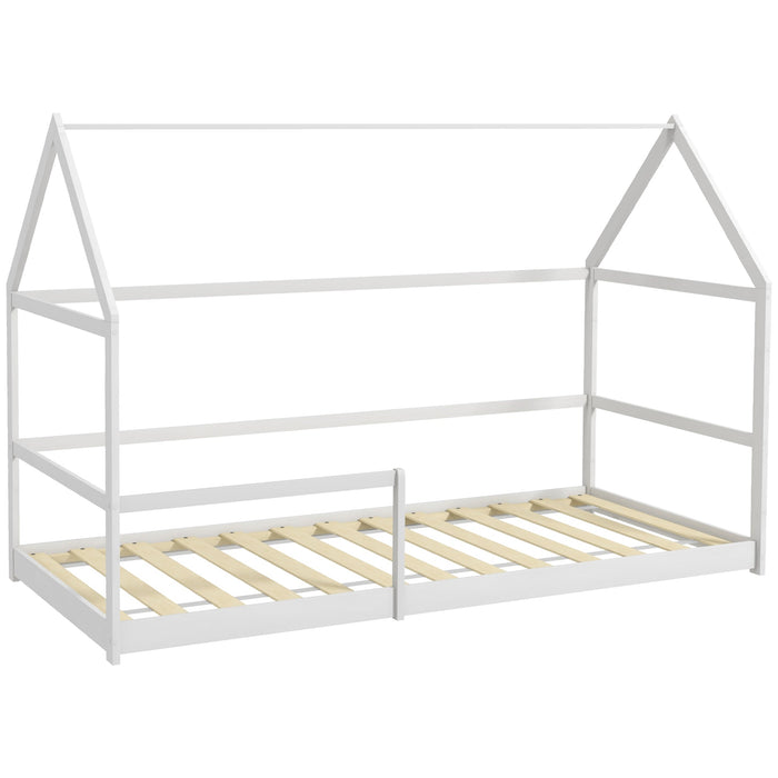 Letto per Bambini con Sponde di Protezione a Forma di Casetta 196x97,5x135 cm Bianco