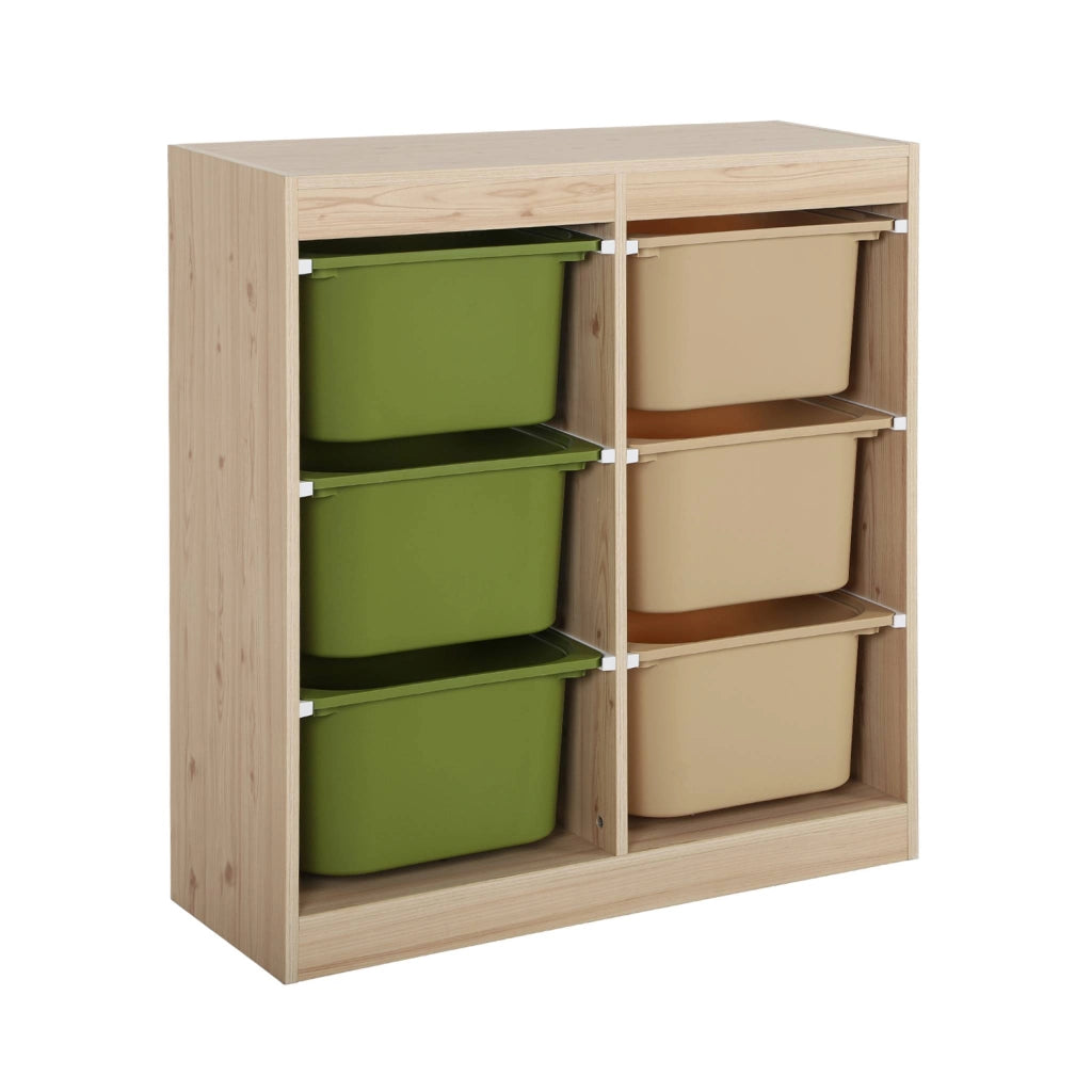 Mobile contenitore per bambini con 6 scatole colorate, verde oliva
