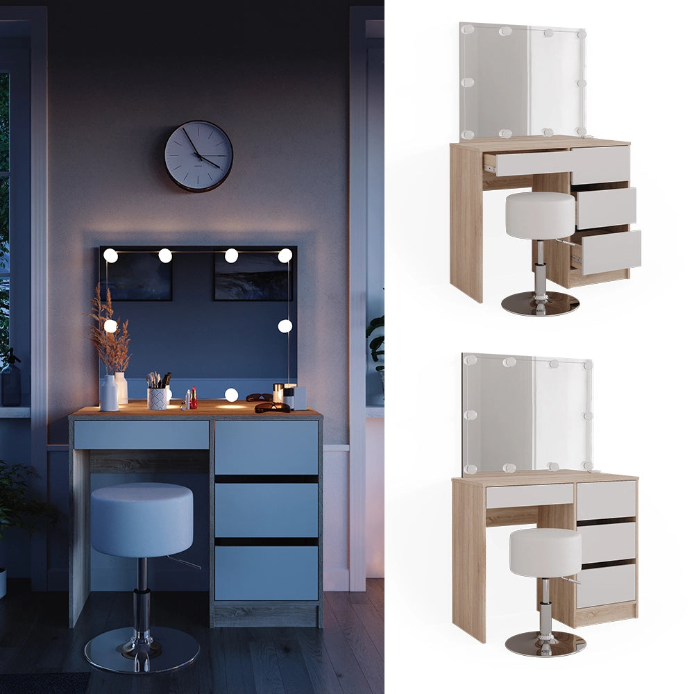 Vicco Tavolo da toeletta Sonoma 40 cm con illuminazione a LED e sgabello