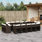 Set da Pranzo da Giardino 15 pz con Cuscini Marrone Polyrattan