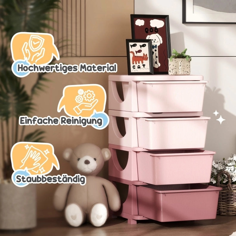 Mobile contenitore per bambini rosa con 4 cassetti, 37x37x76 cm