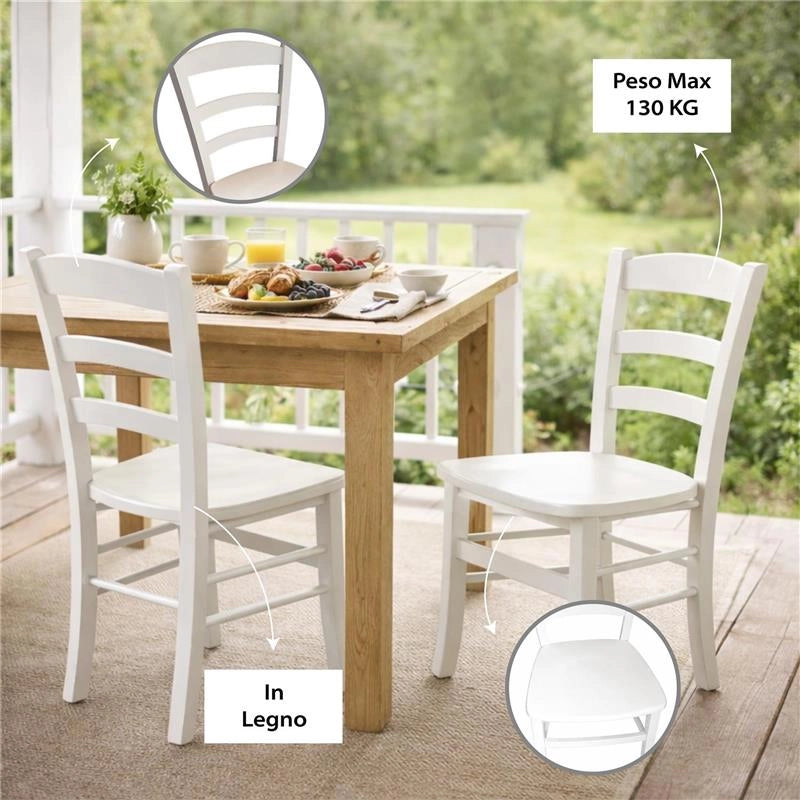 SET 2 SEDIE PAESANA IN LEGNO CON SEDUTA COMPATTA E SCHIENALE ALTOH 87 X L 45 X P 40 CM COLORE BIANCO