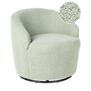 Poltrona con schienale curvo in tessuto bouclé verde chiaro base girevole 360° Art Deco dorato