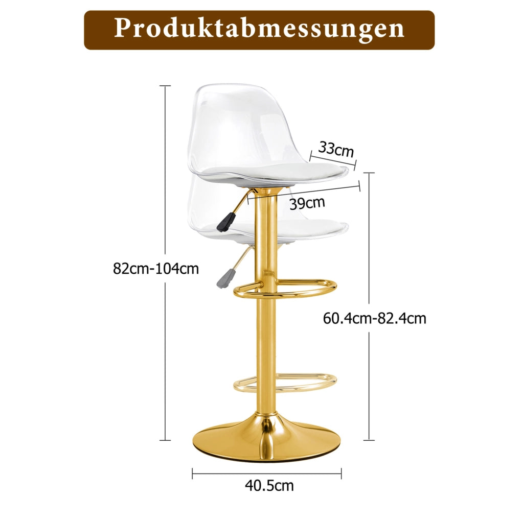 Set 2 sgabelli da bar regolabili e girevoli 360° con schienale trasparente e base oro HAVRYA