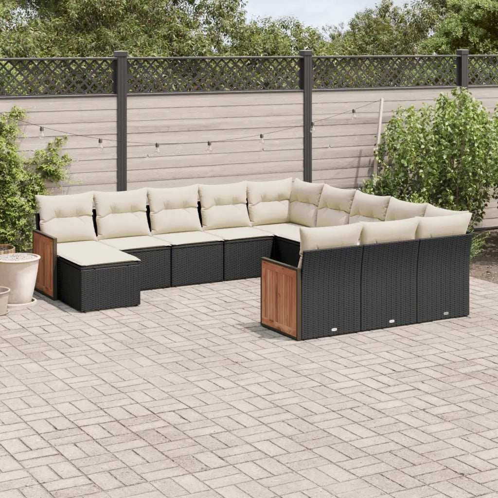 Set Divani da Giardino 12 pz con Cuscini Nero in Polyrattan 3228261