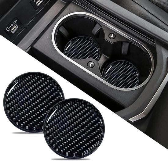 Auto-onderzetters 2-pack in carbonio, antiscivolo, universali 2,75 pollici, shockassorbenti, con tappetino integrato, accessori per auto per donne e uomini (nero)