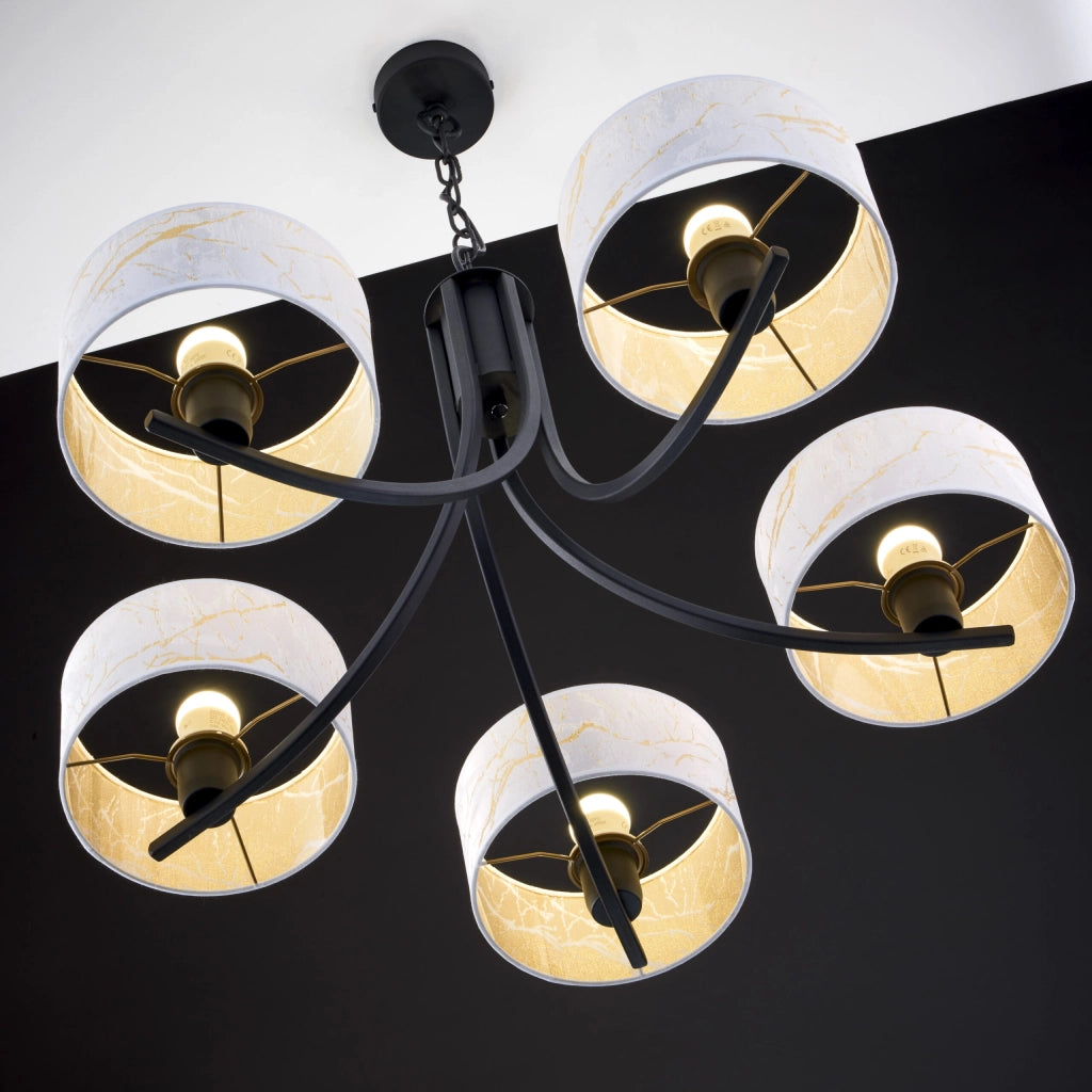Lampadario nero a catena 5xE27 paralumi bianchi Arthur Jupiter