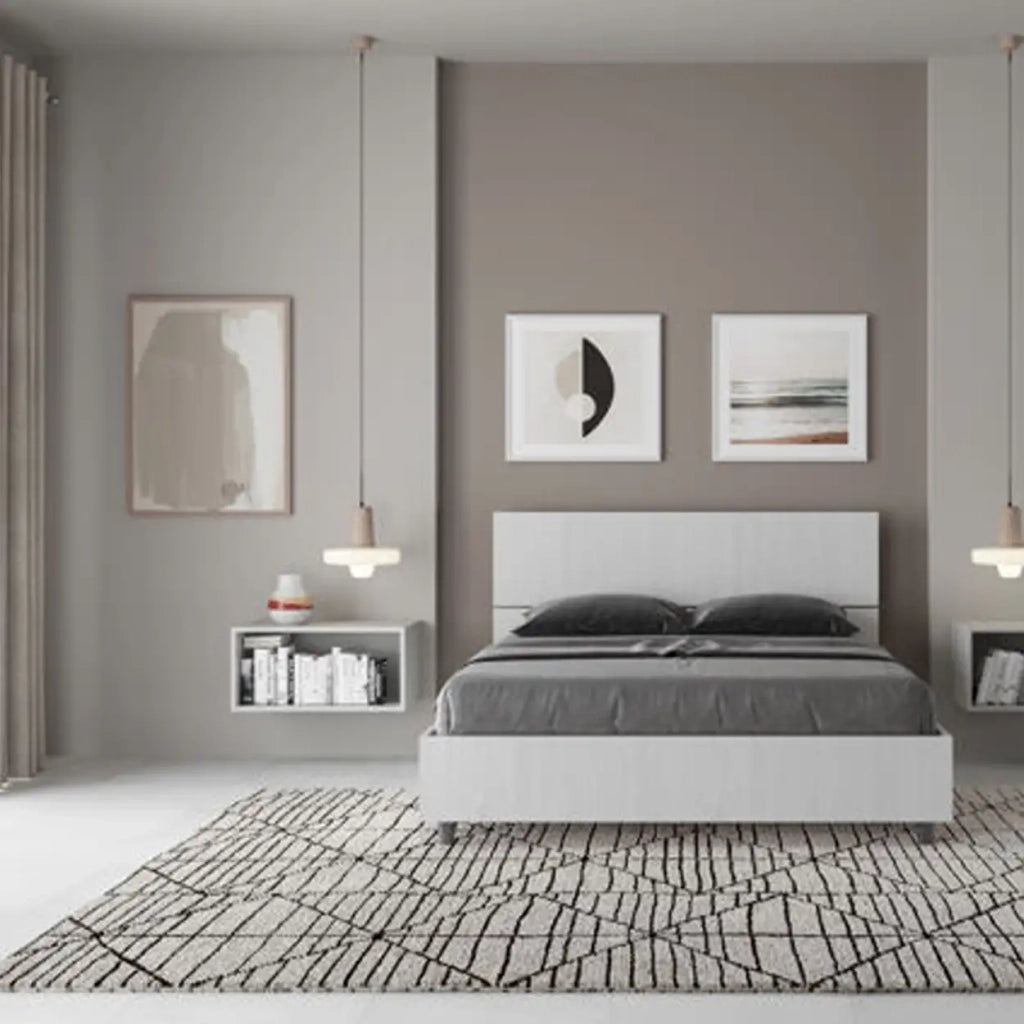 Letto matrimoniale francese con rete 140x200 testata dritta bianco frassino Demas