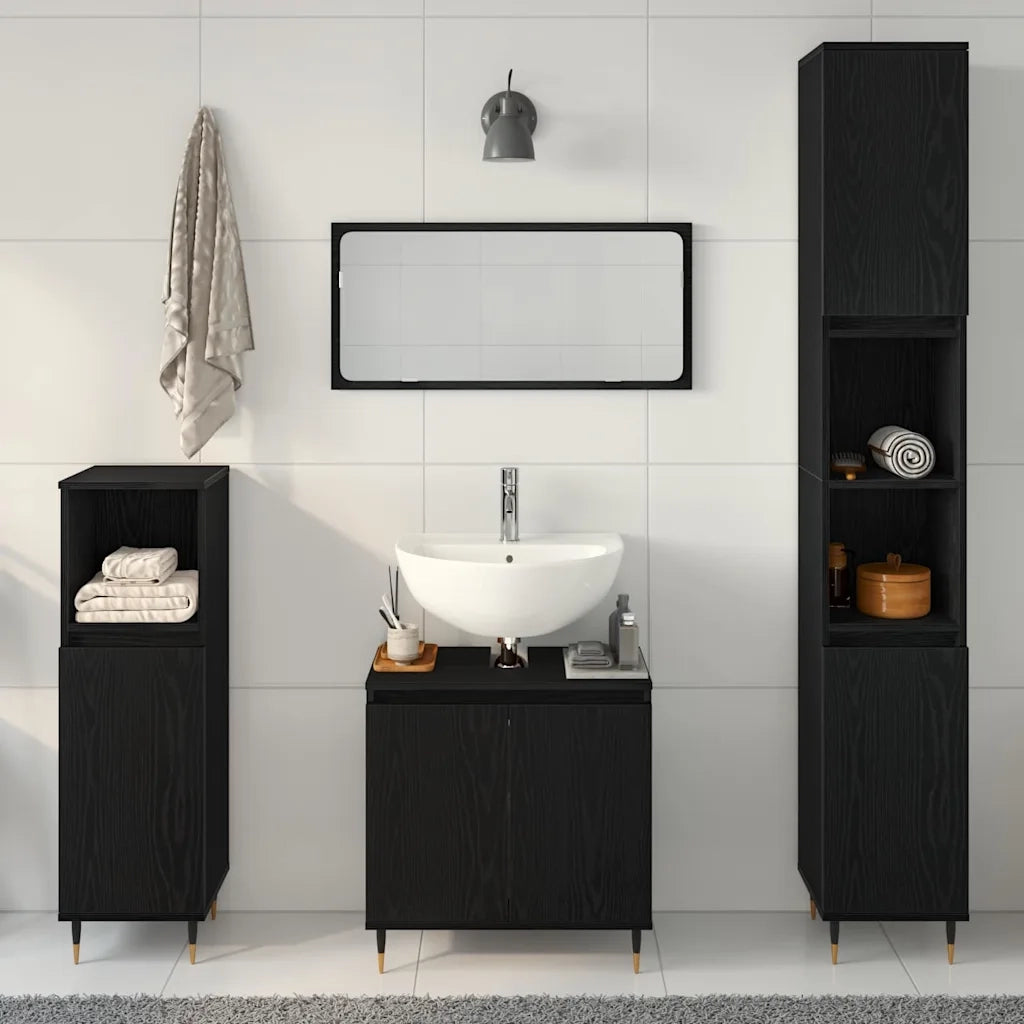 Set di mobili per il Bagno | Armadio da bagno 3 pz Rovere Nero 30 x 30 x 190 cm