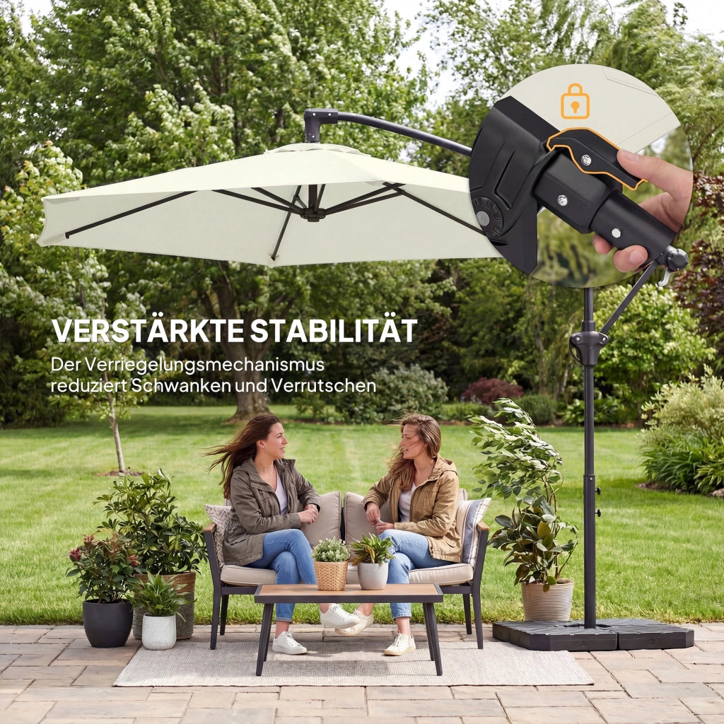 Ombrellone da giardino ?300 cm con meccanismo a manovella ¨C zephmum ¨C bianco crema