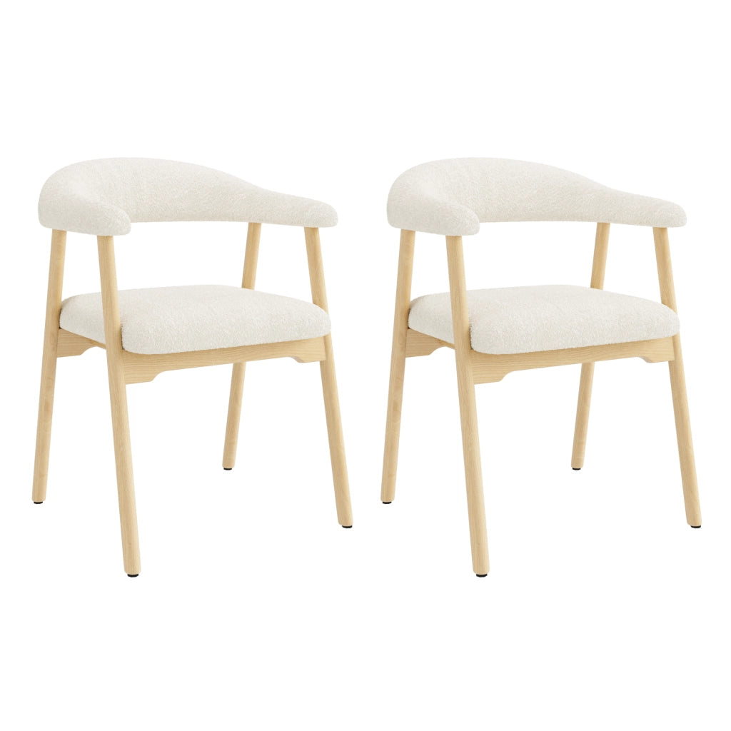 Set di 2 sedie da pranzo in legno massello con rivestimento bouclé, colore naturale