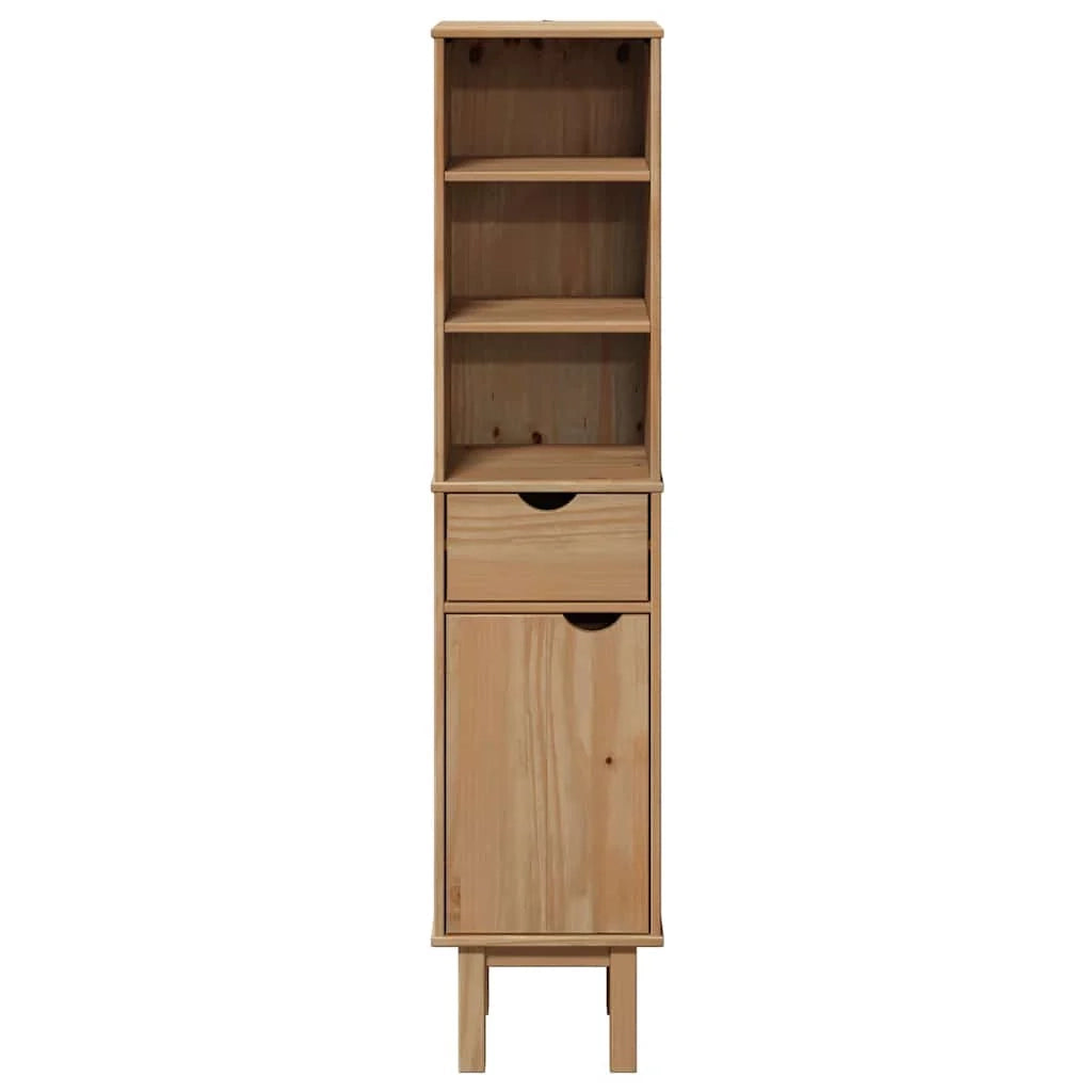 Mobiletto da bagno dal design rustico con contenitore ergonomico 35 x 30 x 159 cm legno massello color miele 02_0057610