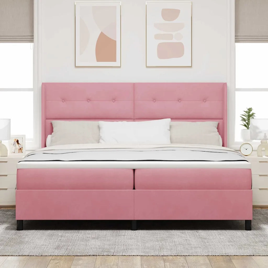 Letto a molle con materasso Rosa 200 x 200 cm Velluto