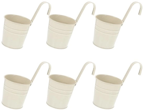 Set di 6 vasi a terra per piante in metallo, vasi per piante con foro di drenaggio, vaso per piante con foro di drenaggio, vaso per balcone con gancio rimovibile per giardino, balcone, terrazza, decorazione per la casa