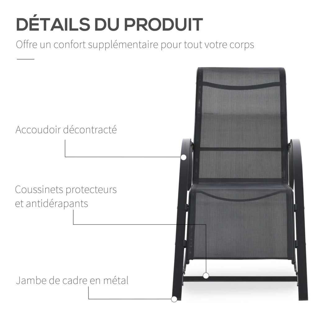 Set da giardino con 2 chaise longue e tavolino ¨C Minimal ¨C nero, tessuto textilene, metallo, vetro temperato
