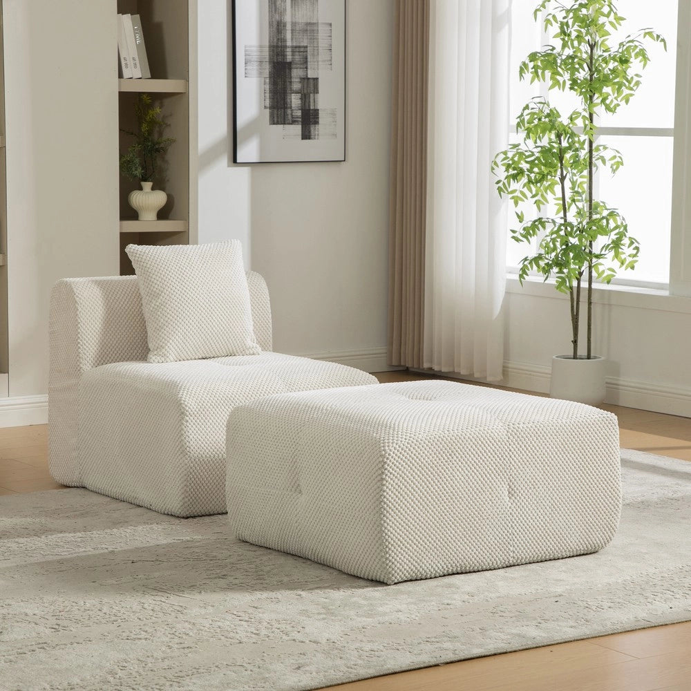 Divano Modulare in Tessuto Chenille ¨C MINIMAL ¨C Beige, Morbido, Antiscivolo